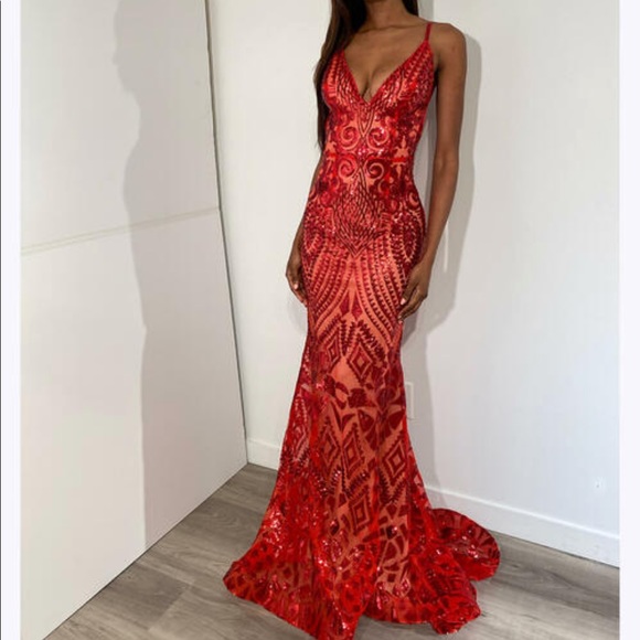 Red Jovani Fitted Prom Gown - Picture 1 of 5